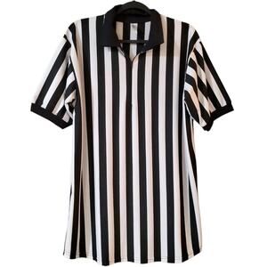 In Your Face Mens Ref Polo Shirt Size L Black White Striped Short Sleeve 1/4 Zip